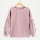 Romwe Solid Drop Shoulder Corduroy Sweatshirt