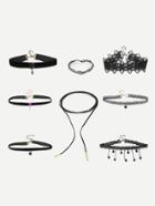 Romwe Charm Detail Lace Choker Necklace Set