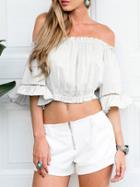 Romwe Off The Shoulder Bell Sleeve Crop Top