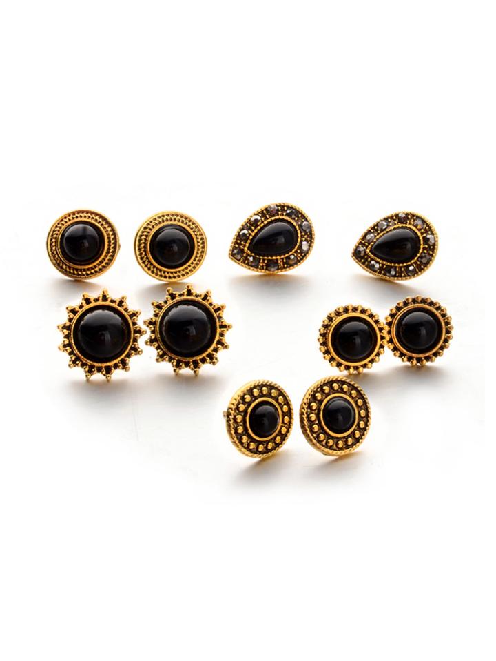 Romwe Contrast Round Stud Earring Set
