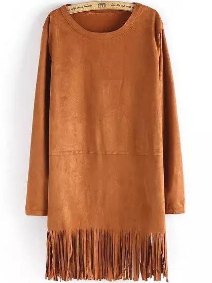 Romwe Round Neck Tassel Straight Dress