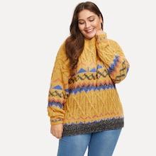Romwe Plus Drop-shoulder Chevron Pattern Sweater