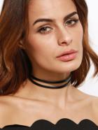 Romwe Black Double Layer Faux Leather Choker Necklace