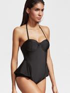 Romwe Black Halter Ladder Cutout Low Back Monokini