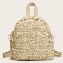 Romwe Faux Pearl Decor Braided Backpack
