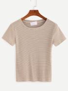 Romwe Brown Striped Ribbed T-shirt