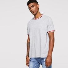Romwe Guys Striped Trim Heather Grey Tee