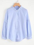 Romwe Frilled Detail Pinstripe Blouse