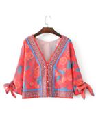 Romwe Bow Tie Cuff Chiffon Top