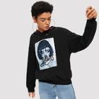 Romwe Figure Print Drawstring Neckline Sweatshirt