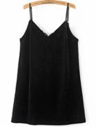 Romwe Black Contrast Lace Velvet Cami Dress