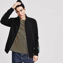Romwe Guys Zip Up Embroidered Tape Mock-neck Jacket