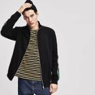 Romwe Guys Zip Up Embroidered Tape Mock-neck Jacket