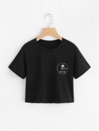 Romwe Embroidered Crop T-shirt