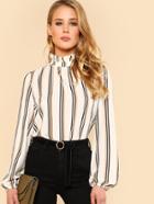 Romwe Frilled Collar Striped Top