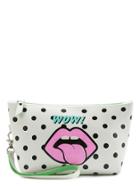 Romwe Polka Dot And Lip Print Makeup Bag