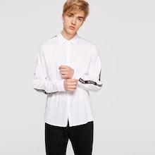 Romwe Guys Letter Tape Side Button Up Shirt