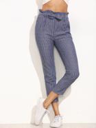 Romwe Blue Striped Ruffled Tie Waist Pants