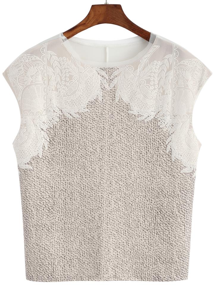 Romwe Contrast Lace Apricot Tank Top
