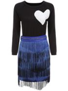Romwe Heart Pattern Sweater With Tassel Ombre Skirt