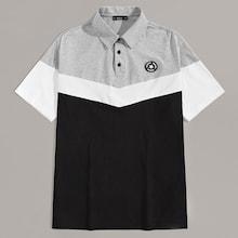 Romwe Guys Cut-and-sew Patched Detail Polo Shirt