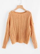 Romwe Faux Pearl Detail Drop Shoulder Sweater