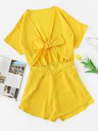 Romwe Plunging V-neckline Cut Out Bow Tie Romper