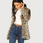 Romwe Leopard Print Fuzzy Coat
