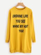 Romwe Slogan Print Striped Sleeve Split Side Sweatshirt Dress