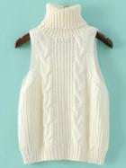 Romwe White Cable Knit Turtleneck Sweater Vest