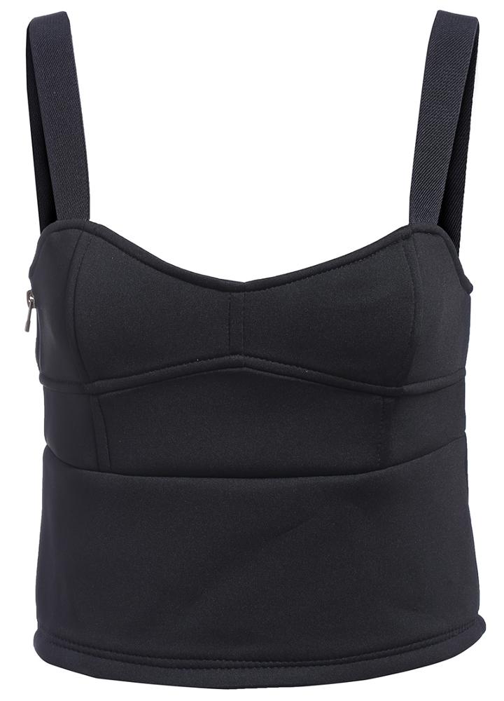 Romwe Spaghetti Strap Zipper Black Cami Top