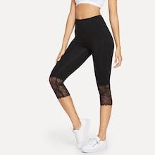 Romwe Eyelash Lace Trim Short Leggings