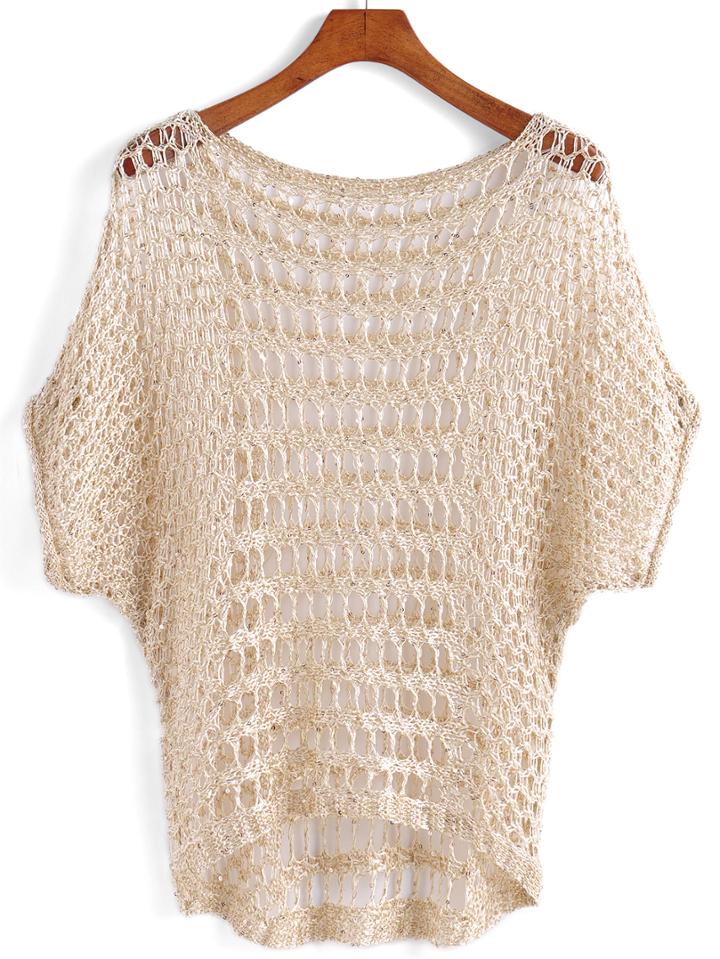 Romwe Short Sleeve Hollow Knit Top