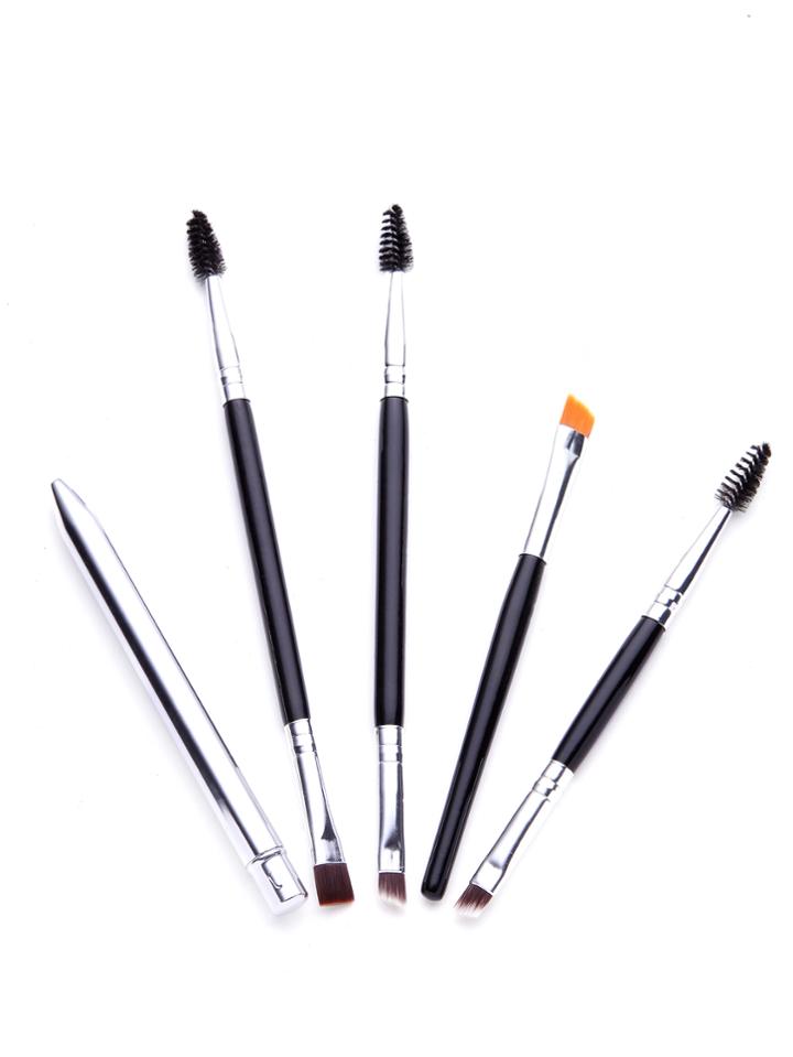 Romwe Silver Plated Lip Eye Combination Makeup Brush Set 5pcs