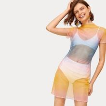 Romwe Mesh Tie Dye Sheer Dress