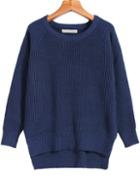 Romwe Dipped Hem Knit Blue Sweater