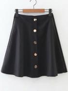 Romwe Black Button Up A Line Skirt