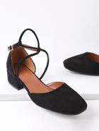 Romwe Square Toe Cross Strap Heeled Shoes