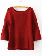 Romwe Women Bell Sleeve Burgundy Sweater