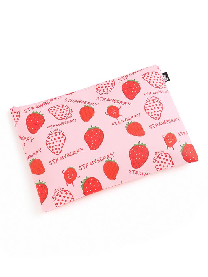 Romwe Strawberry Print Slim Accessory Pouch