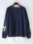 Romwe Embroidered Sleeve 2 In 1 Sweatshirt