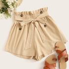 Romwe Paperbag Waist Double Breasted Detail Shorts