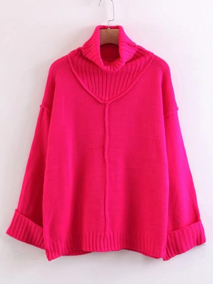 Romwe Ribbed Trim Turtleneck Oversized Sweater