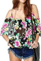 Romwe Off Shoulder Floral Print Backless Blouse