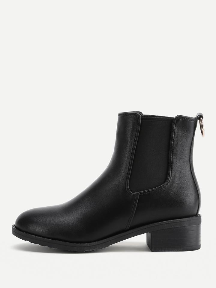 Romwe Metal Ring Back Pu Ankle Boots