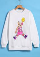 Romwe Simpson Basketball Print White Sweatshirt