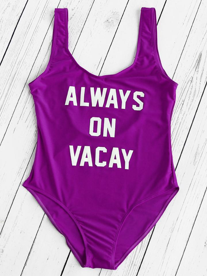Romwe Graphic Print Scoop Neck High Leg Swimsuit