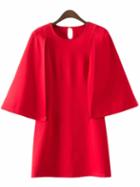 Romwe Red Round Neck Keyhole Back Cloak Dress