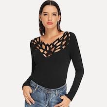 Romwe Laser Cut Neck Top