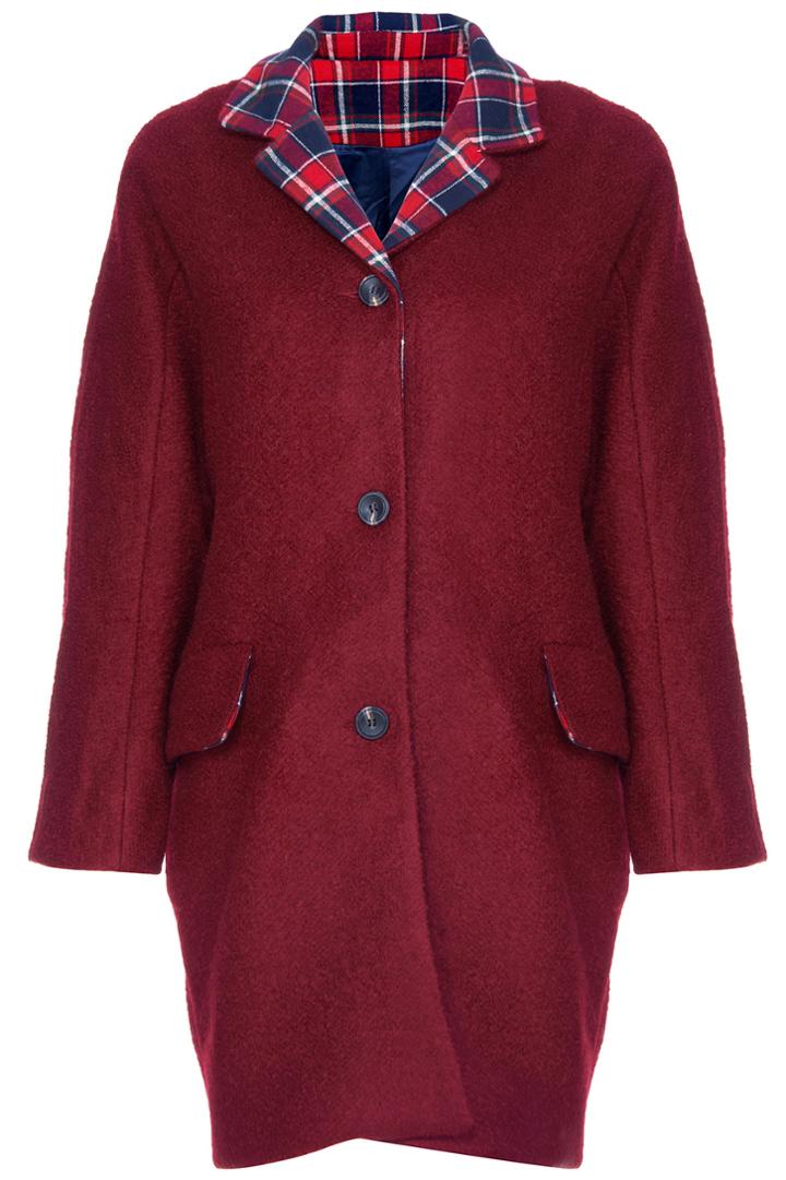 Romwe Romwe Plaid Collar Long-sleeved Red Woollen Coat